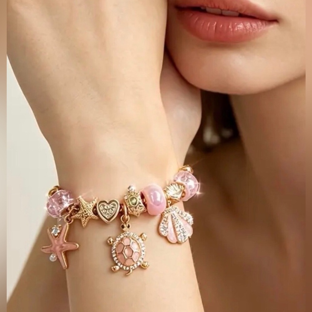 Gold Pink Sea Charm Bracelet - Women Jewelry